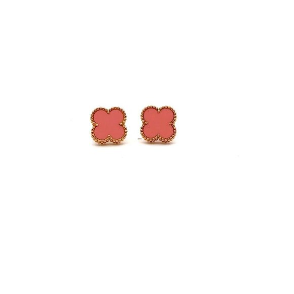 18K Gold Earrings Flower Pink Mother of Pearl - Picture 7 of 11